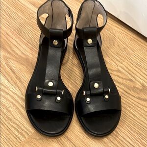 Louise et Cie Black Ankle Strap Sandals with Gold Hardware